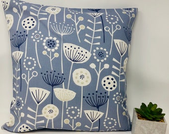 Scandi Blue Flower Cushion Cover, Blue and White Zipped Double Sided Cushion