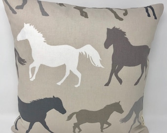 Horse Cushion Cover, Clarke & Clarke Horse Cushion, Galloping Horse Throw Pillow Cover, Handmade Horse Lovers Gift, Equestrian Home Decor