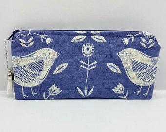 Blue Scandi Bird Zipped Glasses Pouch, Padded Reading Glasses Case, Sunglasses Holder, Gift for her, Mother’s Day and Nana’s Gift