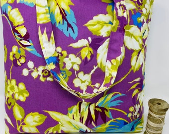 Large Tropical Beach Bag, Fabric Shoulder Bag, Fabric Shopping Bag, Large Shopper, Large Magenta Beach Tote Bag