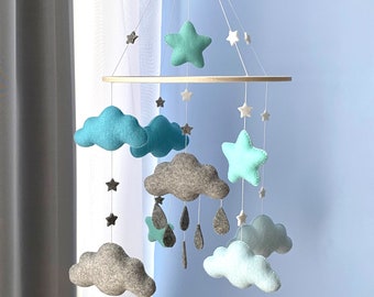 Baby Mobile Cloud. Nursery Mobile for Boy. Nursery Decor Cloud and Stars. Baby Shower Gift for Boy. Felt Decor Boy. Crib Mobile. Cot Mobile.