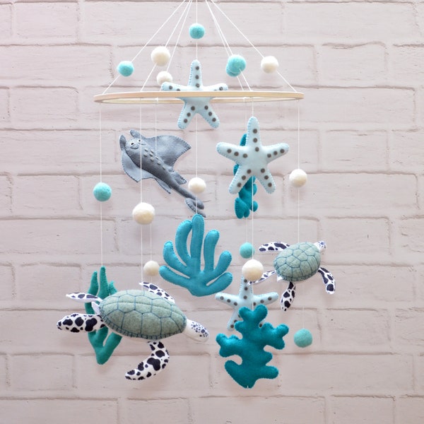 Under the Sea Baby Mobile - Sea Turtle & Stingray Nursery Decor - Ocean Themed Felt Crib Mobile