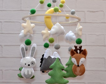 Baby Mobile Woodland. Crib Mobile Animals. Nursery Decor Forest. Baby Shower Gift Neutral. Baby Mobile Boy. Baby Mobile Girl. Felt Mobile.