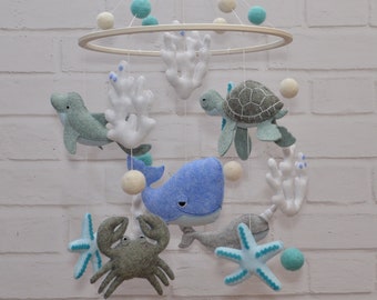 Wieg Mobiele Oceaan. Baby mobiele jongen. Babymobiel. Kinderkamer Decor Oceaan. Wieg speelgoed. Decor van de kustkwekerij. Hangend mobiel. Kinderkamer decor jongen.