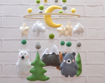 Baby Mobile Woodland. Crib Mobile Animals. Nursery Mobile Forest. Crib Decor Woodland. Animals Nursery Decor. Baby Mobile Bears. Felt Decor.