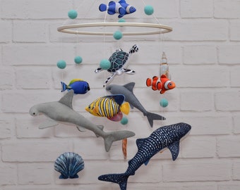 Handmade Ocean Life Baby Mobile - Nautical Nursery Decor - Felt Sea Creatures Crib Mobile - Under the Sea Theme