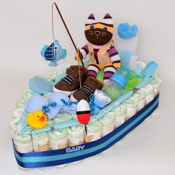 fishing boat diaper cake