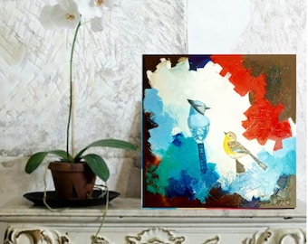 Original oil painting with birds