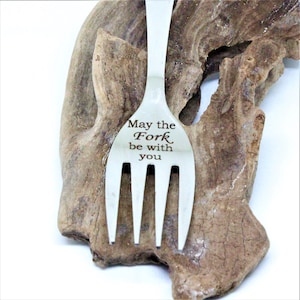 May the fork be with you custom engraved fork  - Custom Engraved to order in stainless steel, silver plate or sterling silver.