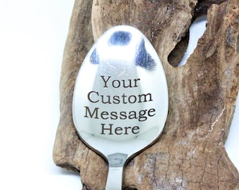 Customised engraved spoon - Custom Engraved to order in stainless steel, silver plate or sterling silver.