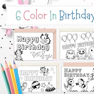 MÁS tarjetas de cumpleaños para colorear / tarjetas de cumpleaños para niños / tarjetas imprimibles para fiestas de cumpleaños / tarjetas de felicitación para colorear / tarjetas para colorear
