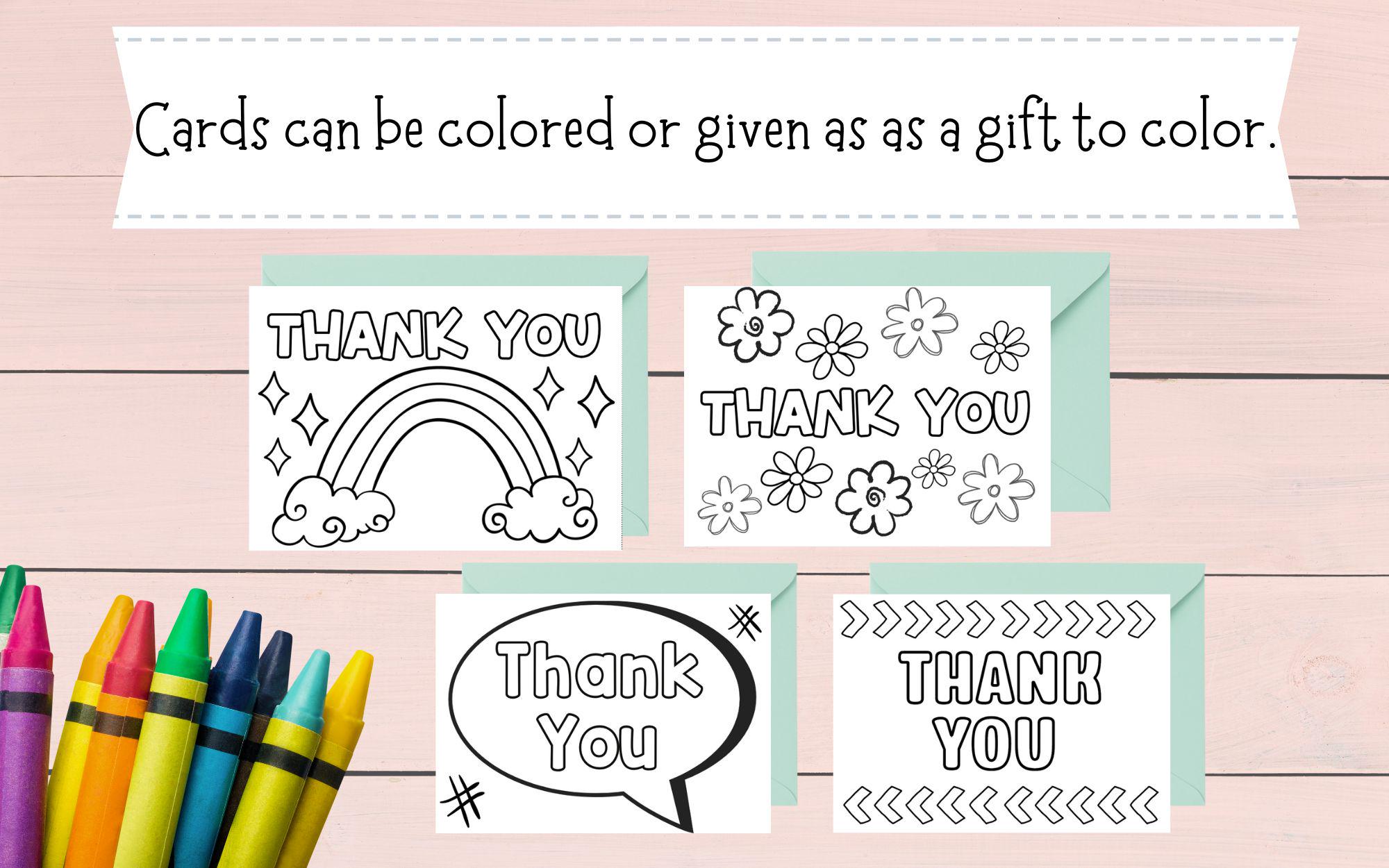 Color in Thank You Cards | Thank You Printable | Thank You Card Bundle ...