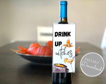 Drink Up Witches Wine Tag