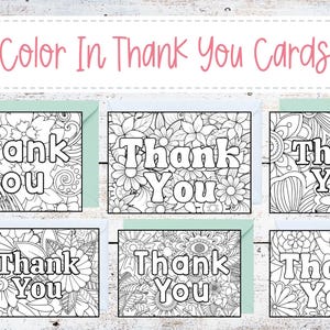 Cartões de agradecimento florais para colorir | Cartões de agradecimento para imprimir | Pacote de cartões de agradecimento | Cartão de felicitações para colorir | Cartão para colorir