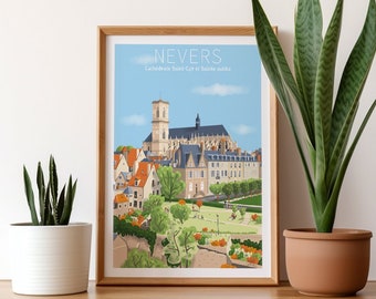 A1 - Framed art print (Saint-Cyr Cathedral of Nevers, Nevers Beach...)