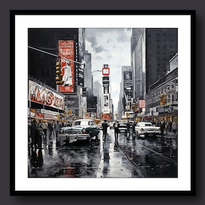 Times Square 1950er Jahre New York Schwarz-Weiß-Druck Poster Ungerahmt oder Gewickelt Leinwand