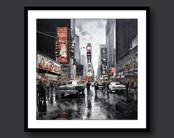 Times Square 1950s New York Black and White Print Poster Unframed or Wrapped Canvas