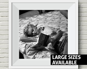 Marilyn Monroe lezing poster Monroe poster Marilyn print zwart-wit sexy blonde, iconische kunst print, kunst aan de muur, kunst print