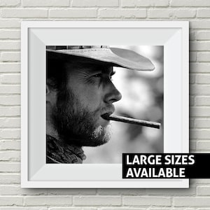 Lámina de Clint Eastwood, película western, blanco y negro, lámina icónica, arte mural, lámina artística, póster de película, años 60 y 70
