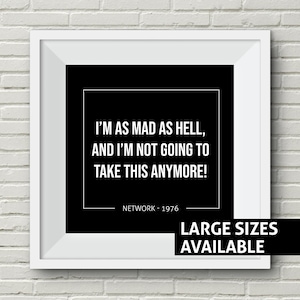 Réseau 1976 Faye Dunaway Peter Finch Quote Movie Poster Movie Film Film Film Print Custom Quote Large Kitchen Wall Custom Art