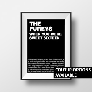 Finbar Furey Sweet Sixteen Poster Art Print Irish Ireland Song Lyrics Dubliners Luke Kelly The Fureys Belfast Dublin Cork Galway