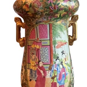 Vintage duży chiński medalion z róży Famille Rose Export porcelanowy wazon
