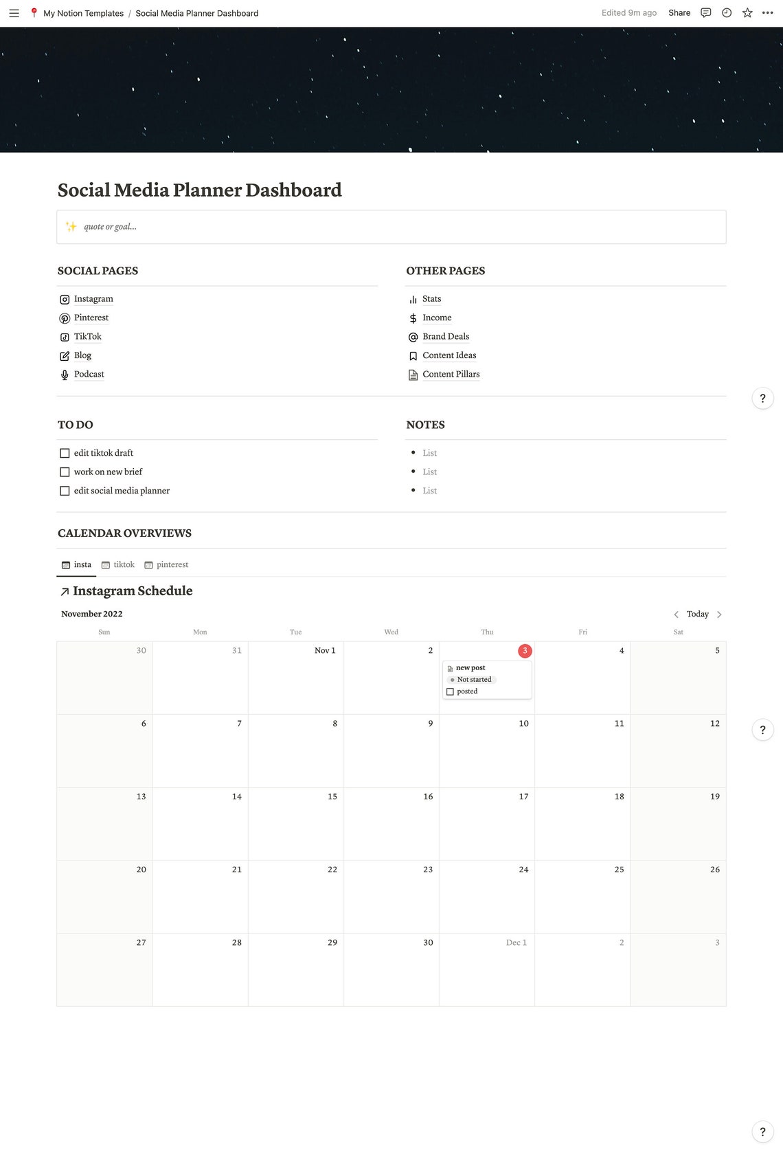 Social Media Planner for Notion Content Creation Calendar Etsy