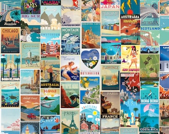 80+ Vintage Travel Posters Wall Collage kit *digital download