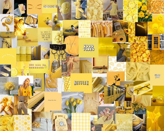 80 Yellow aesthetic Wall Collage kit Digital Download | Etsy