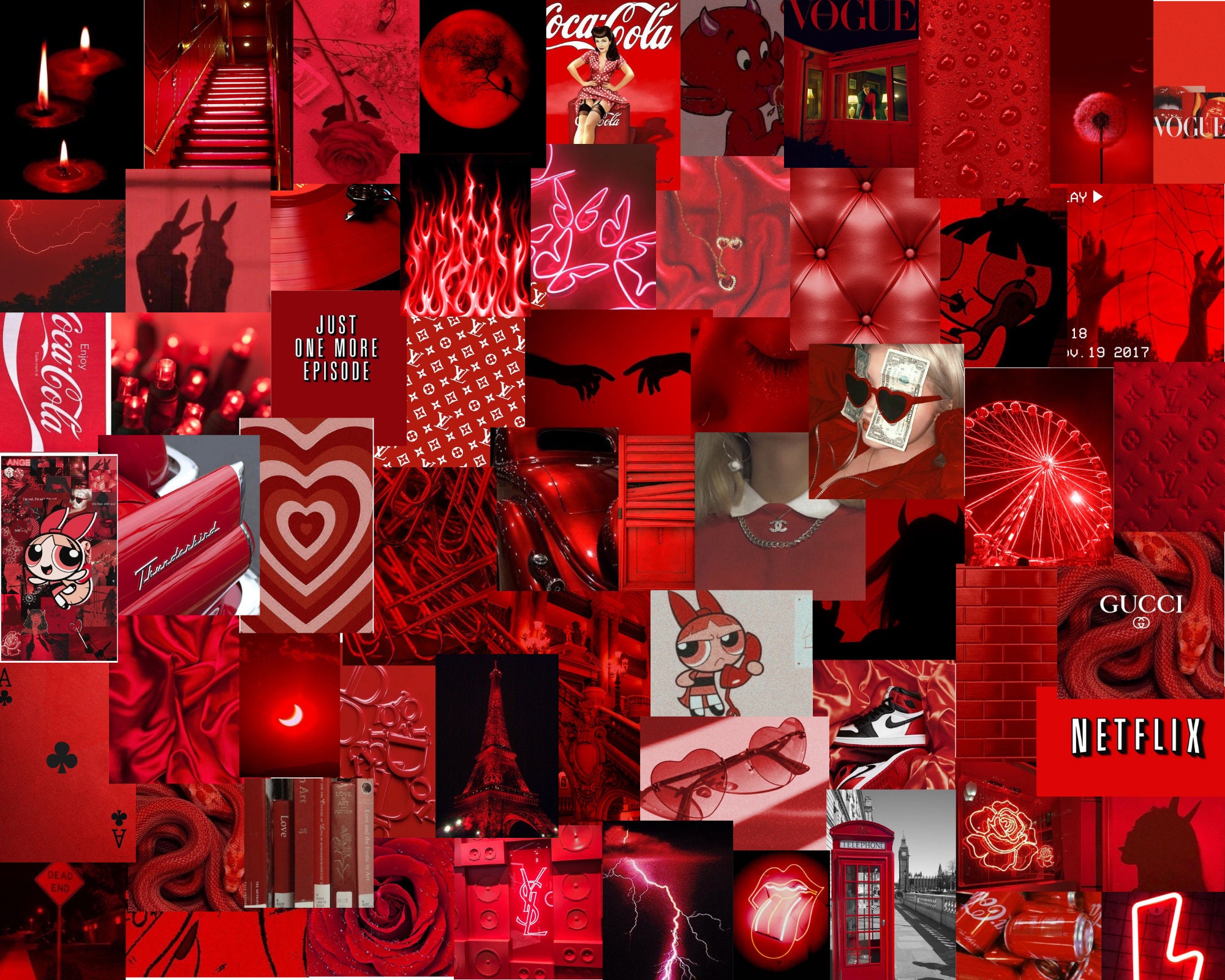 60 Red aesthetic Wall Collage kit digital download | Etsy