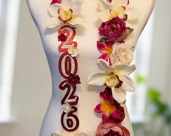Guirnalda floral roja de graduación 2027, promoción de 2026, flores artificiales.