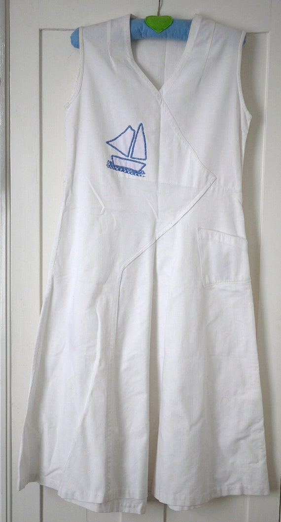 rare 1930s summer white linen beach dress