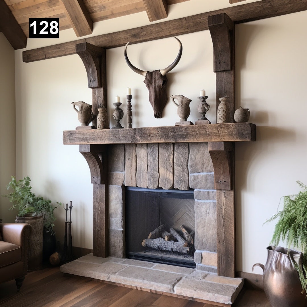 Gorgeous Reclaimed Wood Beam Fireplace Mantel With Wooden Corbels #128 ...
