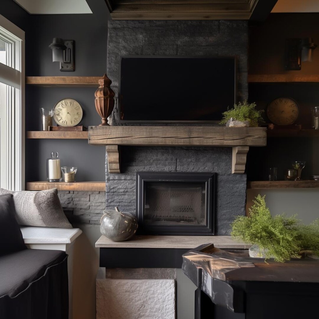 Custom Reclaimed Wood Beam Fireplace Mantels With Matching Shelves #715 ...