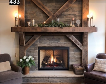 Regal looking Reclaimed Wood Beam Fireplace Mantel with Legs #433