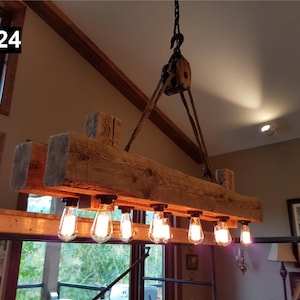Rustic industrial twin beam chandelier with pulley L24