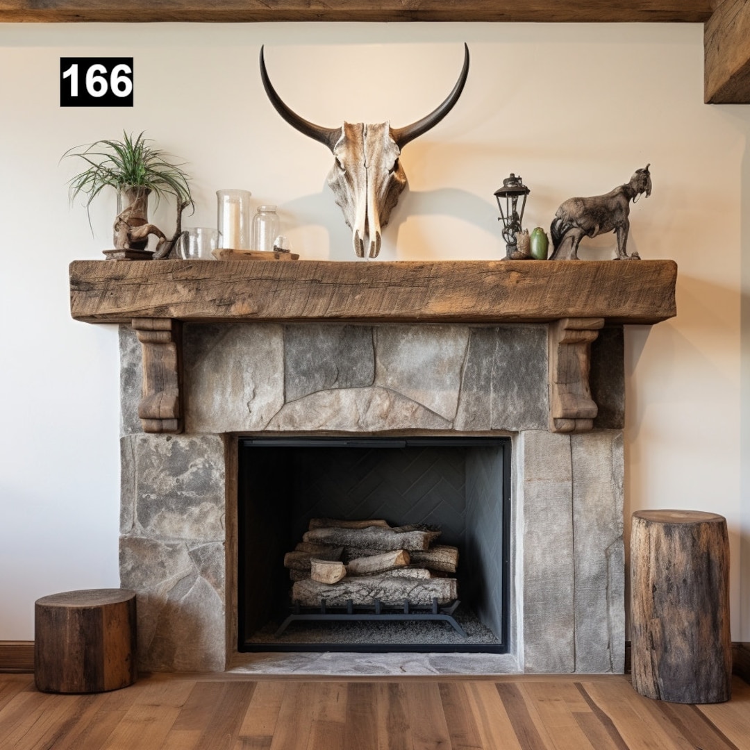 Gorgeous Reclaimed Wood Beam Fireplace Mantel With Wooden Corbels #166 ...