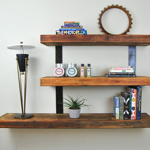 Reclaimed Wood and Iron Wall Bookshelf Etsy Canada