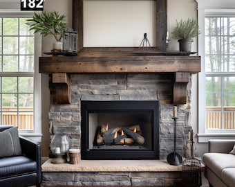 Gorgeous Reclaimed Wood Beam Fireplace Mantel with Wooden Corbels #182