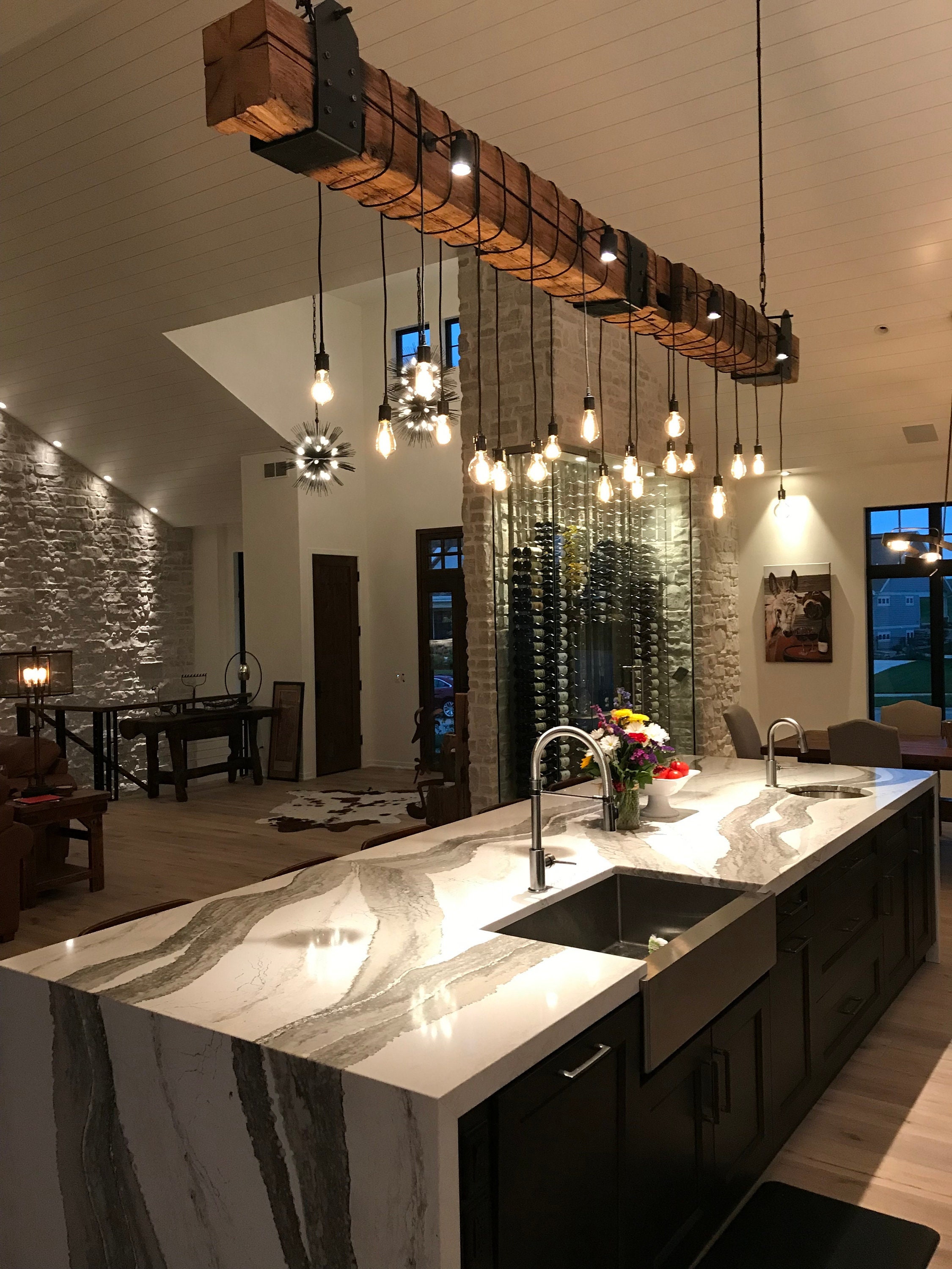 Rustic kitchen outlet island lights