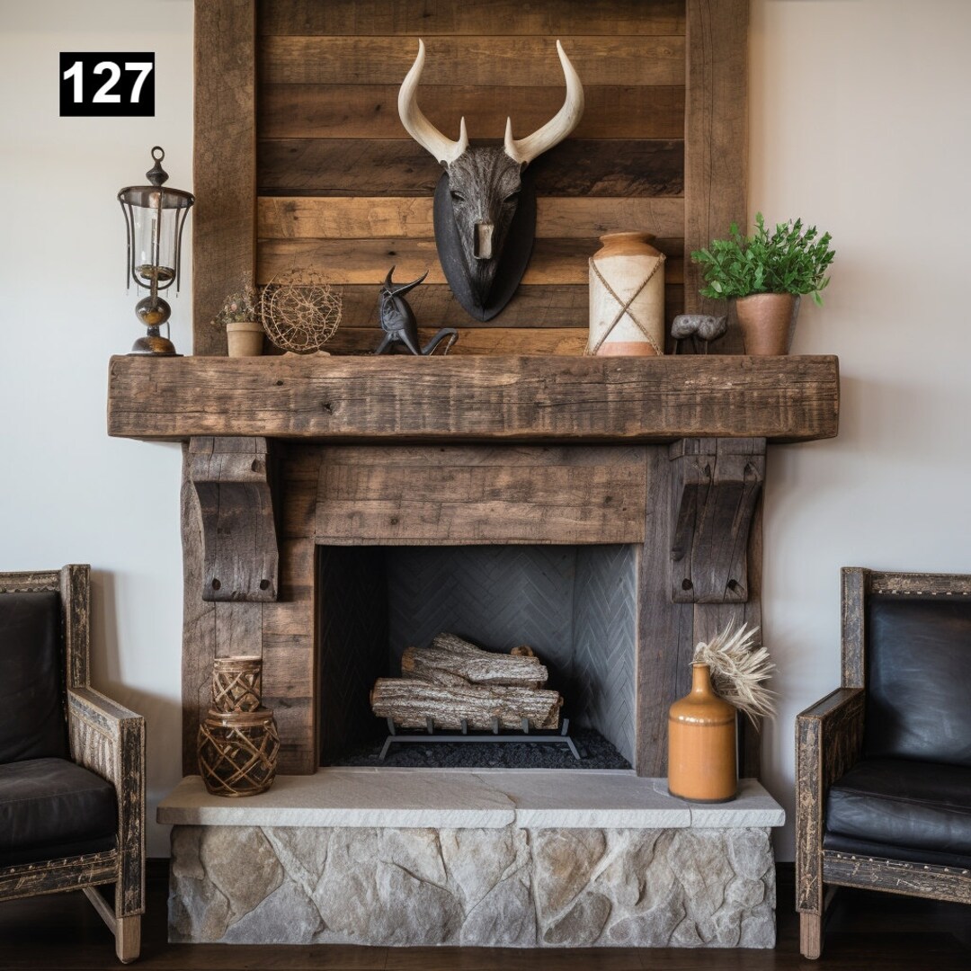 Gorgeous Reclaimed Wood Beam Fireplace Mantel With Wooden Corbels #127 ...