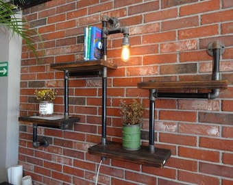 Rustic Industrial Wood and pipe wall shelf