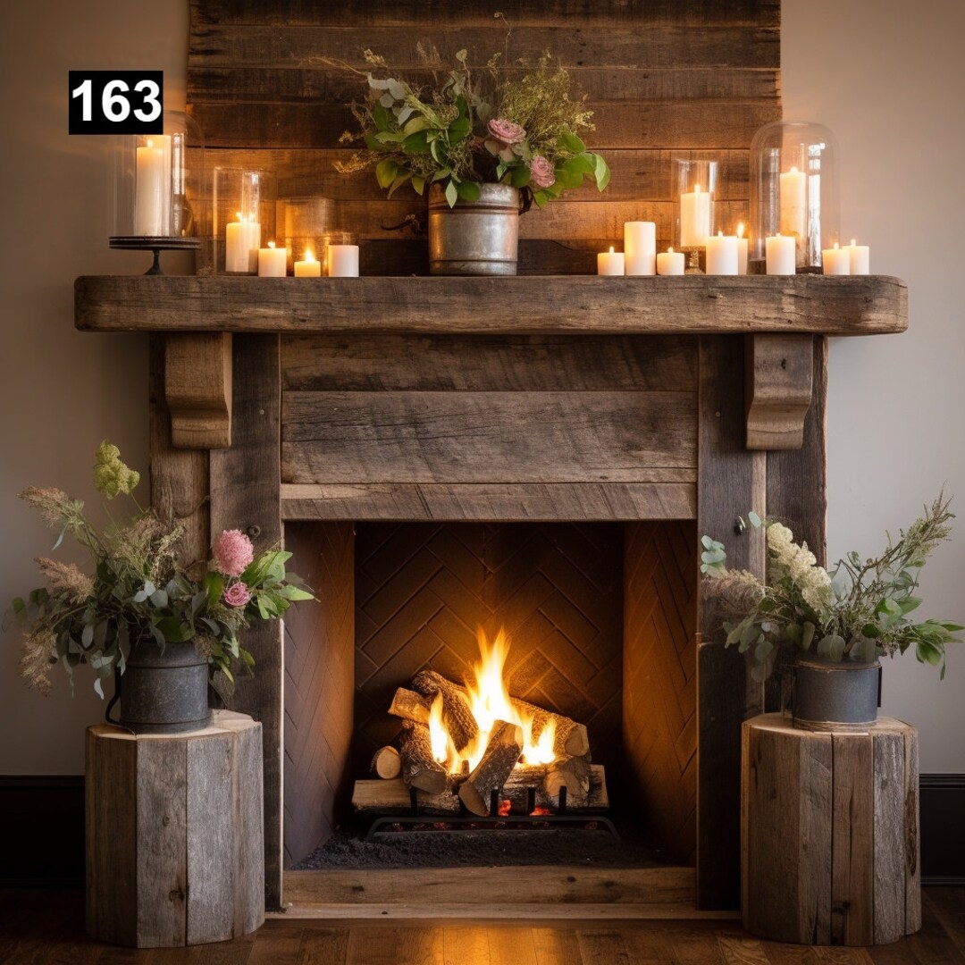 Gorgeous Reclaimed Wood Beam Fireplace Mantel With Wooden Corbels #163 ...