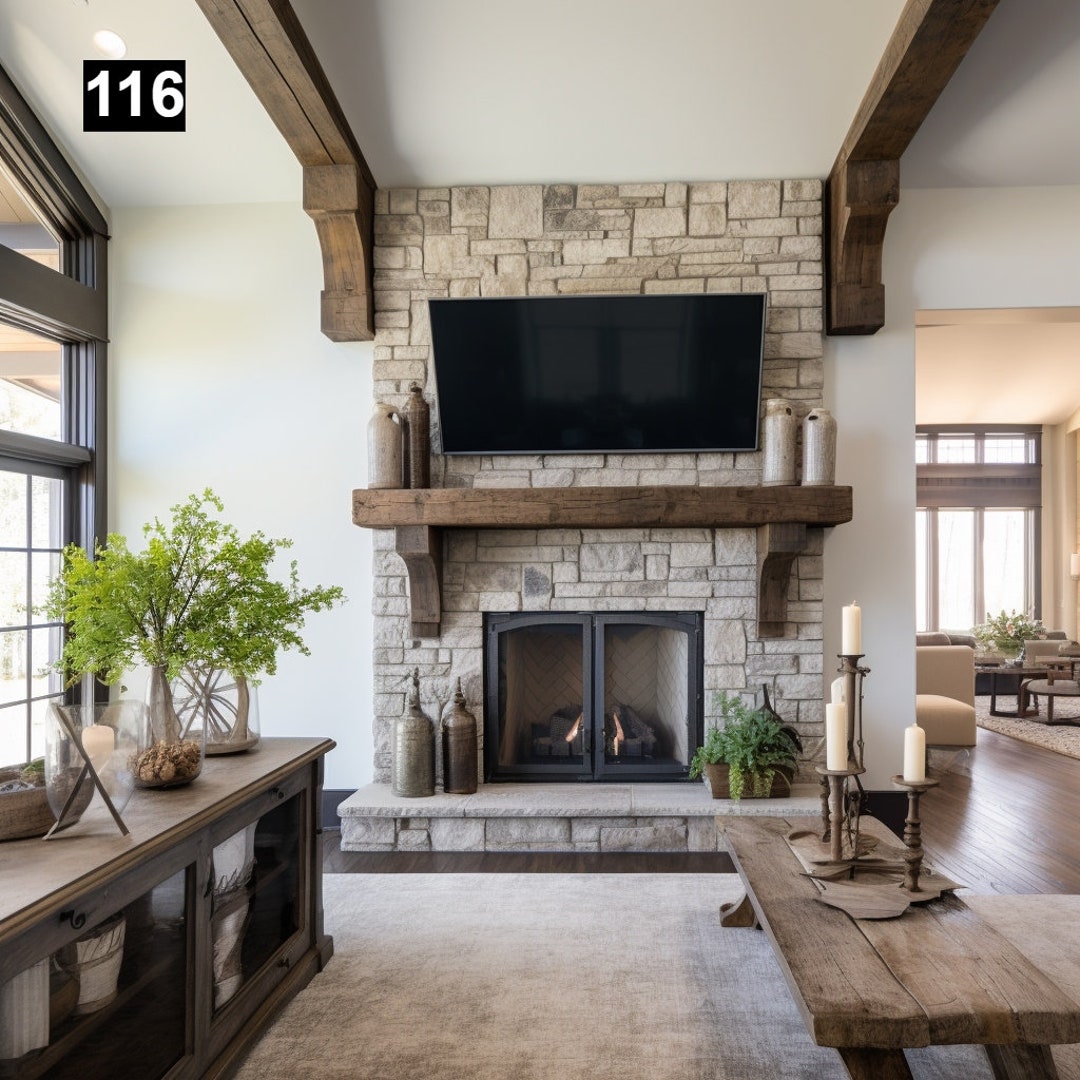 Gorgeous Reclaimed Wood Beam Fireplace Mantel With Wooden Corbels #116 ...