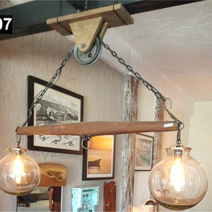Rustic Yoke Suspended Lamp with Globes and pulley