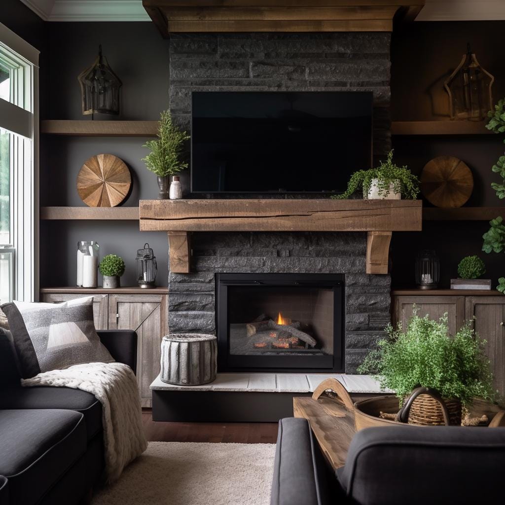 Custom Reclaimed Wood Beam Fireplace Mantels With Matching Shelves #714 ...