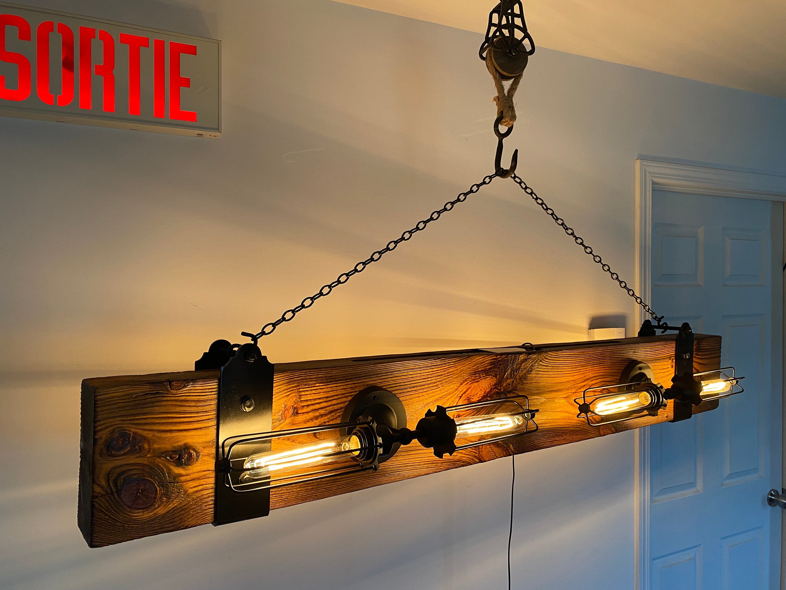 Image showcasing Rustic Chic Beam Chandelier - Etsy