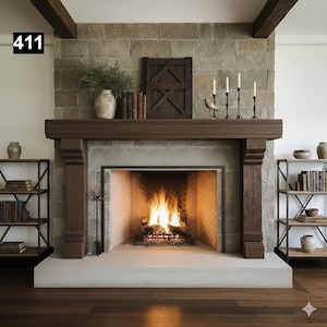 Regal looking Reclaimed Wood Beam Fireplace Mantel with Legs #411