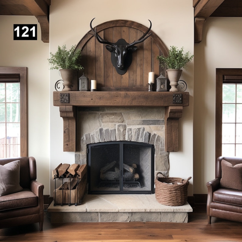 Gorgeous Reclaimed Wood Beam Fireplace Mantel With Wooden Corbels #121 ...