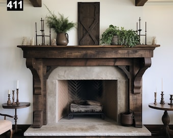 Regal looking Reclaimed Wood Beam Fireplace Mantel with Legs #411